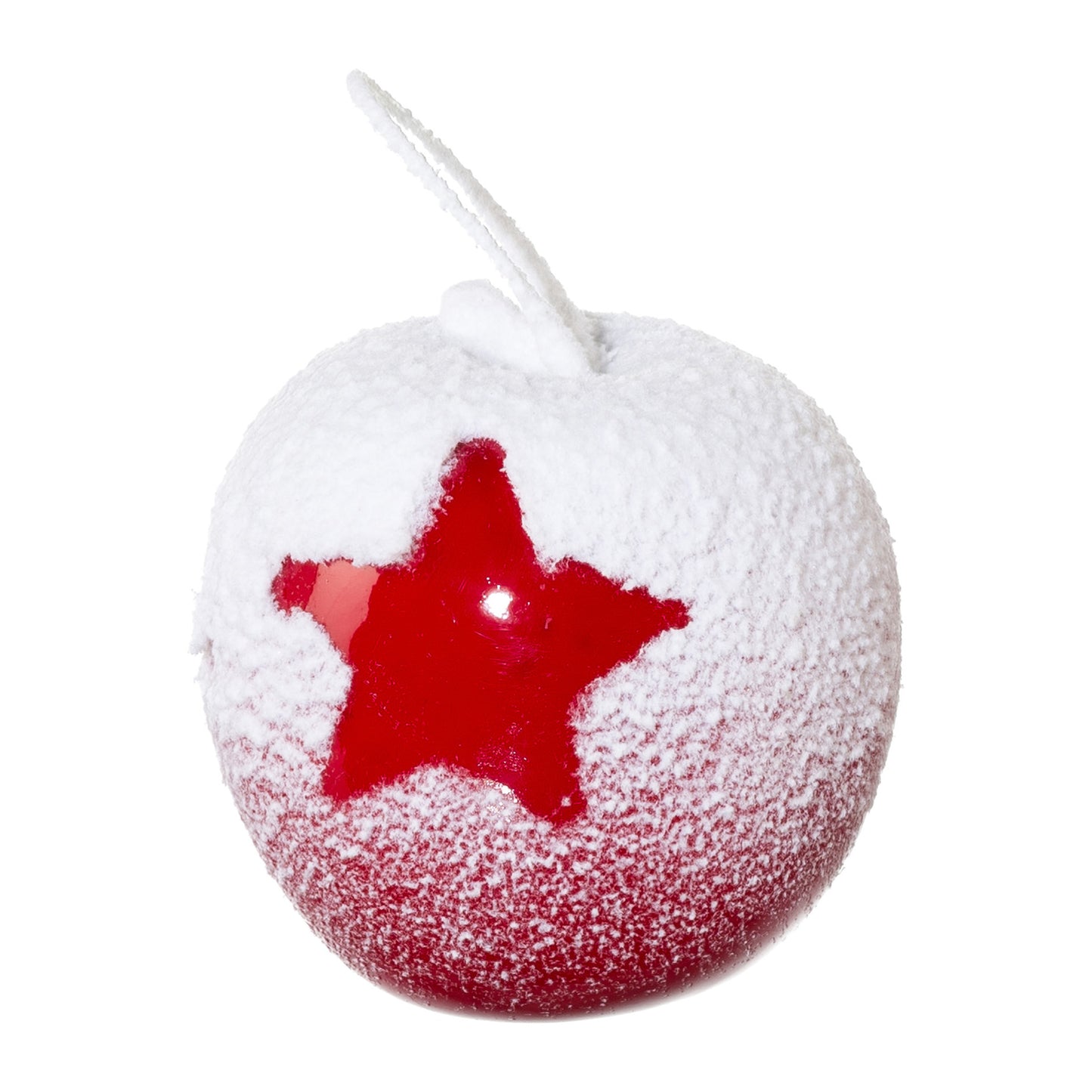 Deko Äpfel 8 cm beschneit mit Stern – 18 Stück Weihnachtsdeko in Box