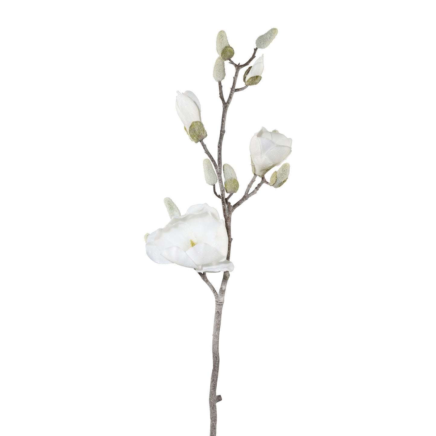 Künstlicher geeister Magnolienzweig 82 cm – Winterdeko pflegeleicht in Weiß