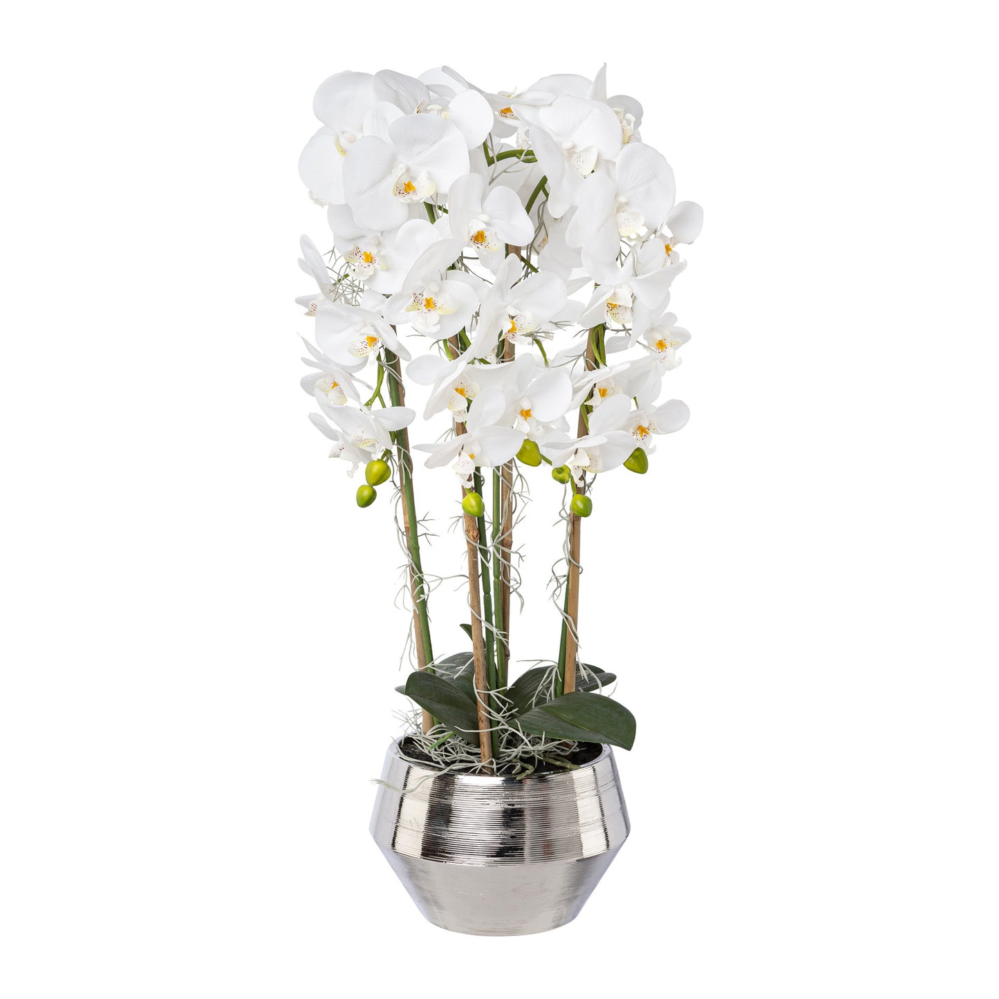 Künstliche Phalaenopsis Orchidee 75 cm im eleganten Silbertopf – traumhafte Dekoration