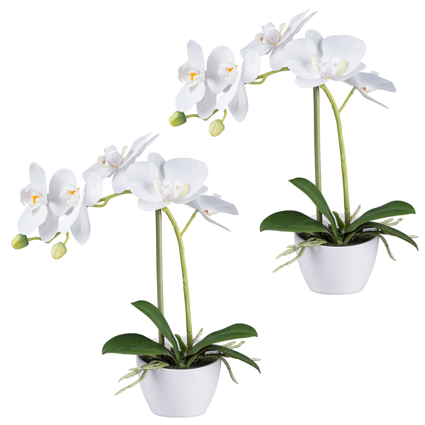 2er Set Phalaenopsis Kunstpflanze 33 cm im weißen Melaminetopf – Real Touch Orchidee