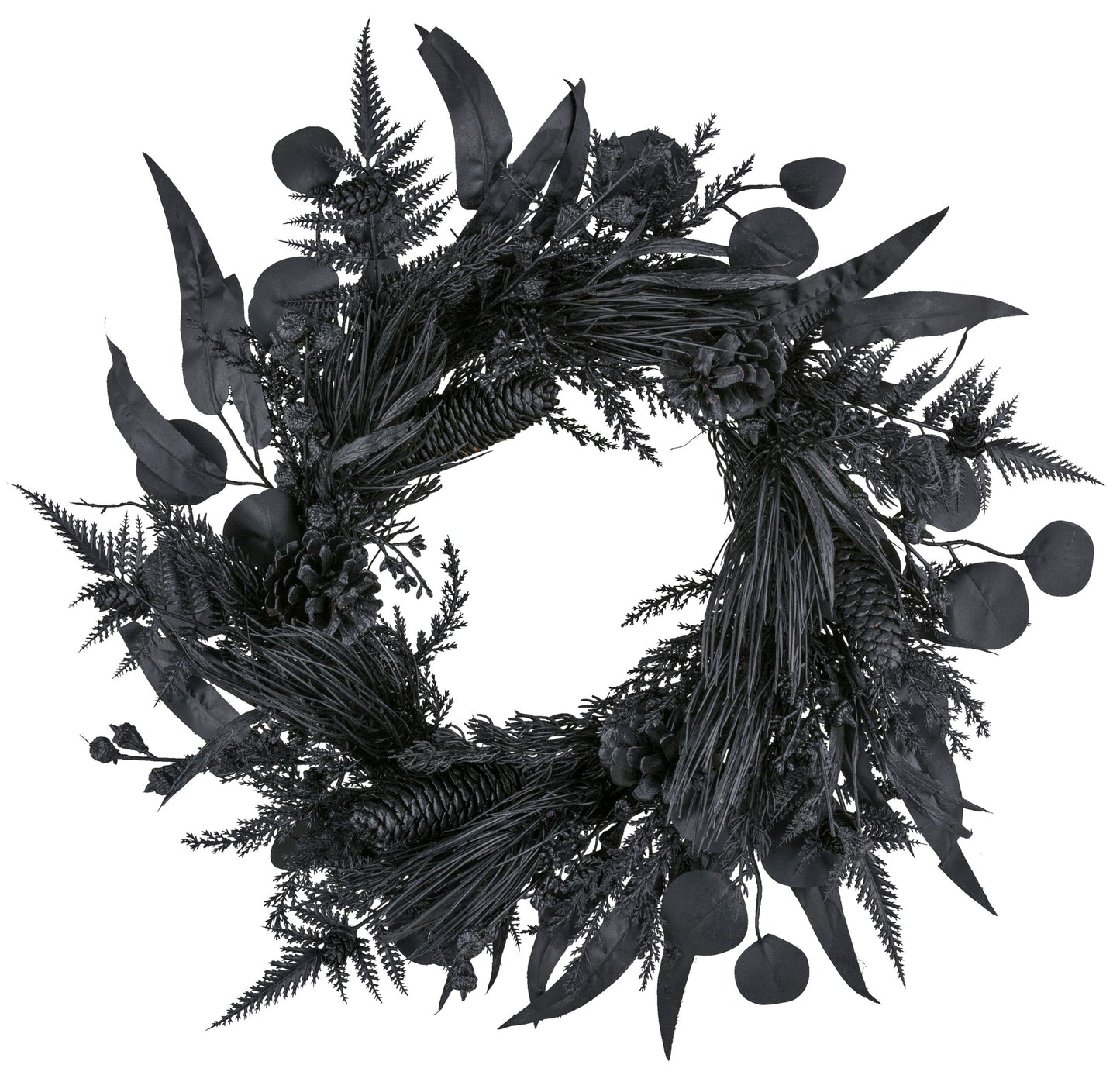 Künstlicher Mixkranz mit Zapfen schwarz 60cm