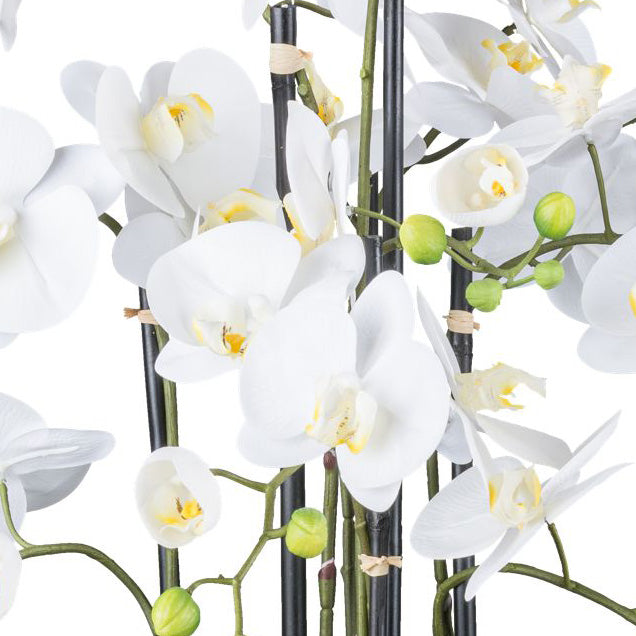 Orchidee im Erdballen 93 cm - Weiße "Real Touch" Kunstpflanze für stilvolle Dekoration