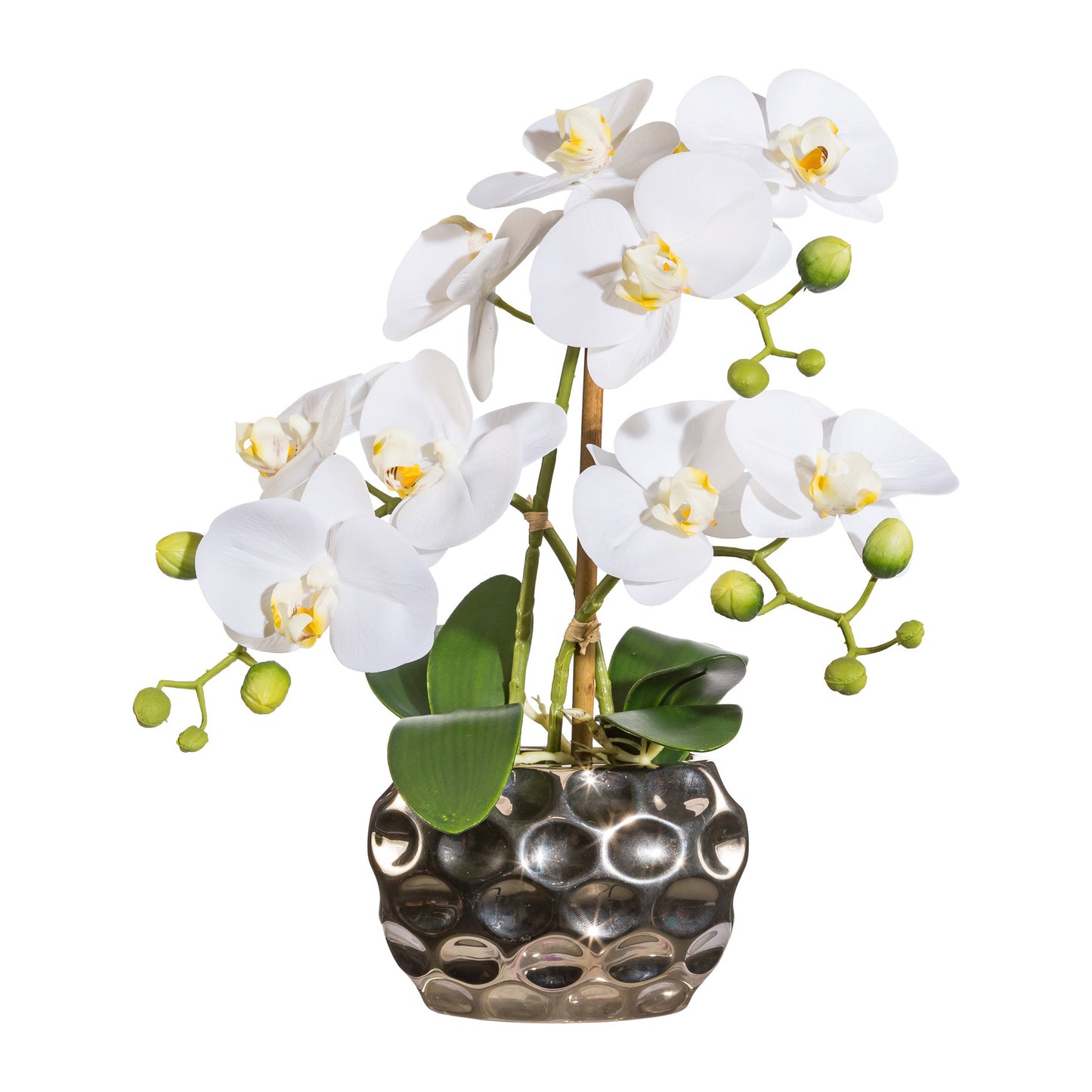 Phalaenopsis Orchidee 30 cm in eleganter Silbervase - Real Touch Kunstpflanze