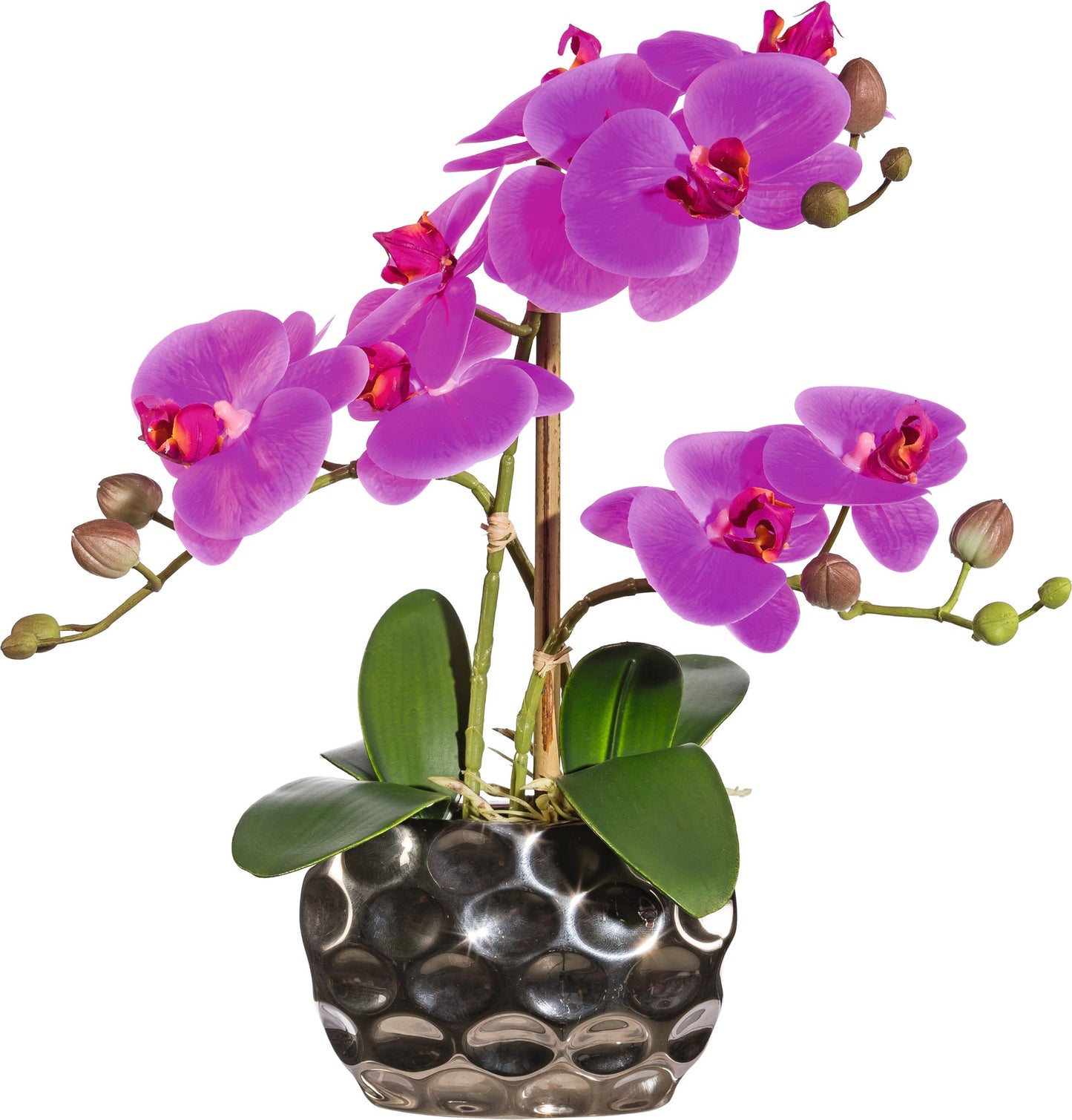 Phalaenopsis Orchidee lila 30 cm in eleganter Silber-Ovalvase 13x6x9 cm - Real Touch Kunstpflanze
