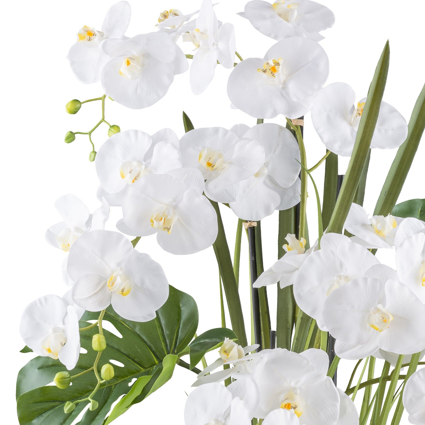 Phalaenopsis-Arrangement 110 cm Weiß, Real Touch Kunstpflanze im Topf 22x22 cm