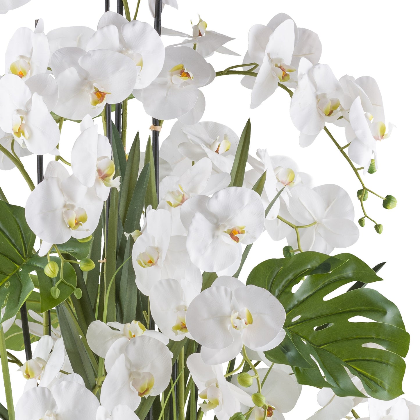 Phalaenopsis-Arrangement 140 cm Weiß, Real Touch Kunstpflanze im Creme Topf 33x33 cm