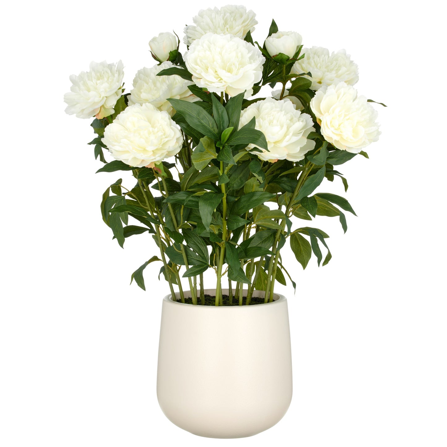 Peonien Arrangement 80cm Creme im Kunststofftopf 24x26cm Künstliche Blume Dekoration