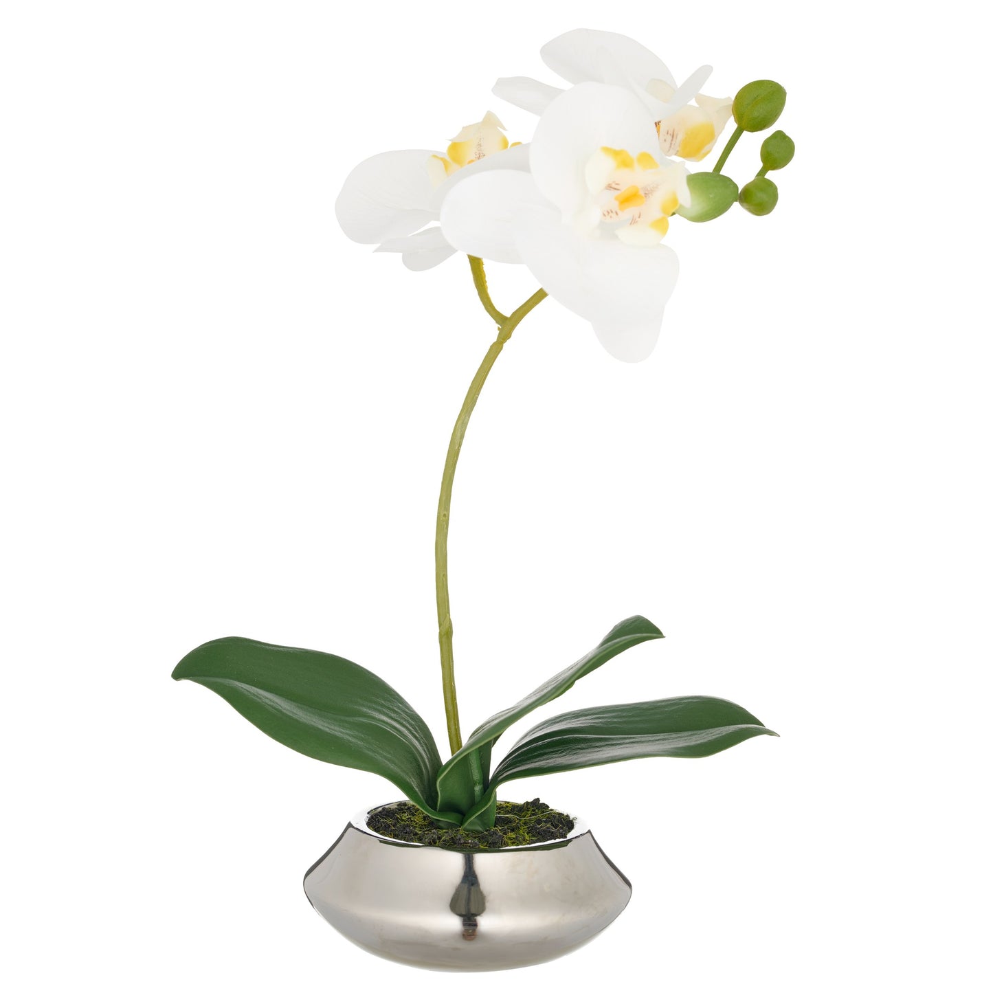 Phalaenopsis Kunstpflanze 28 cm Weiß in Keramikschale Silber 10x4 cm Real Touch