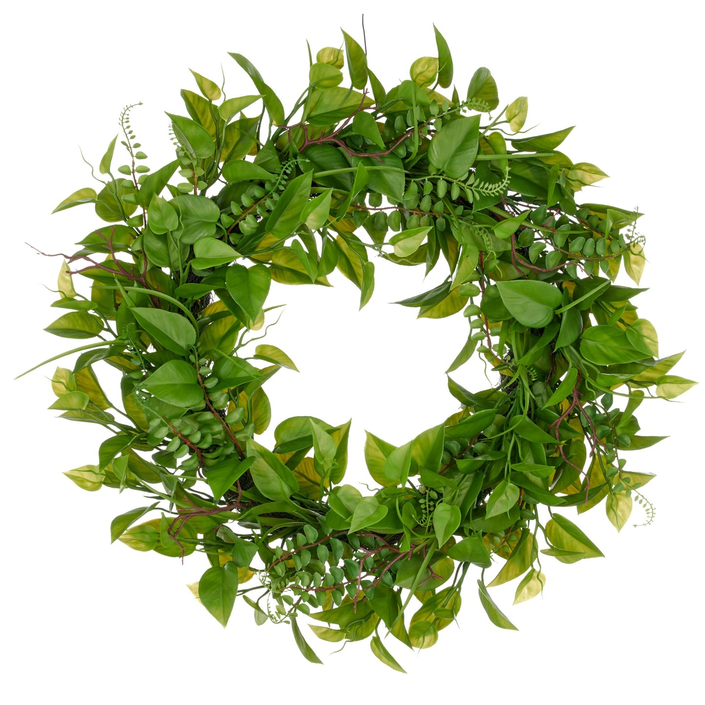 Dekorativer Mix Blätterkranz aus Kunststoff, Ø ca. 60 cm, langlebig und grün