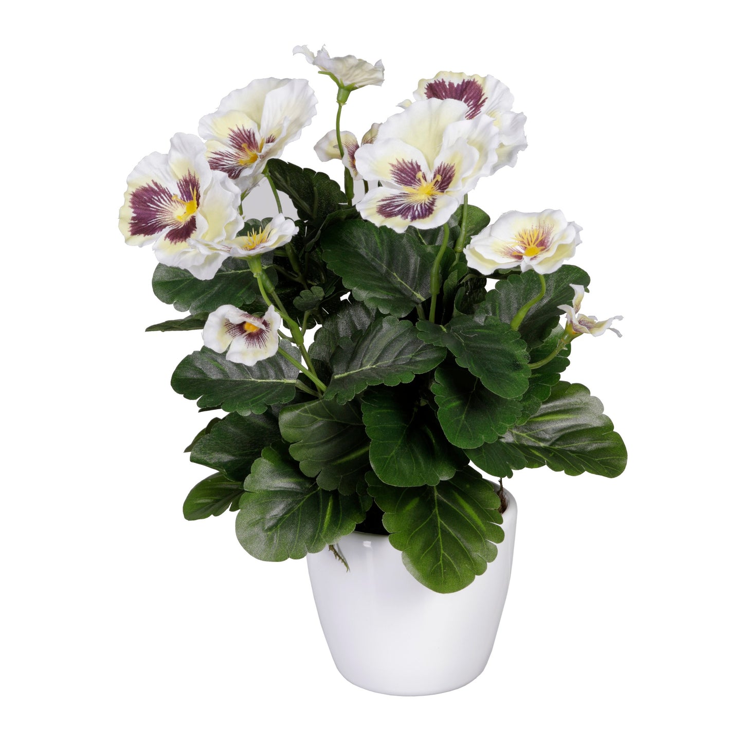 2er Set UV-beständige künstliche Stiefmütterchen im weißen Keramiktopf, bunt