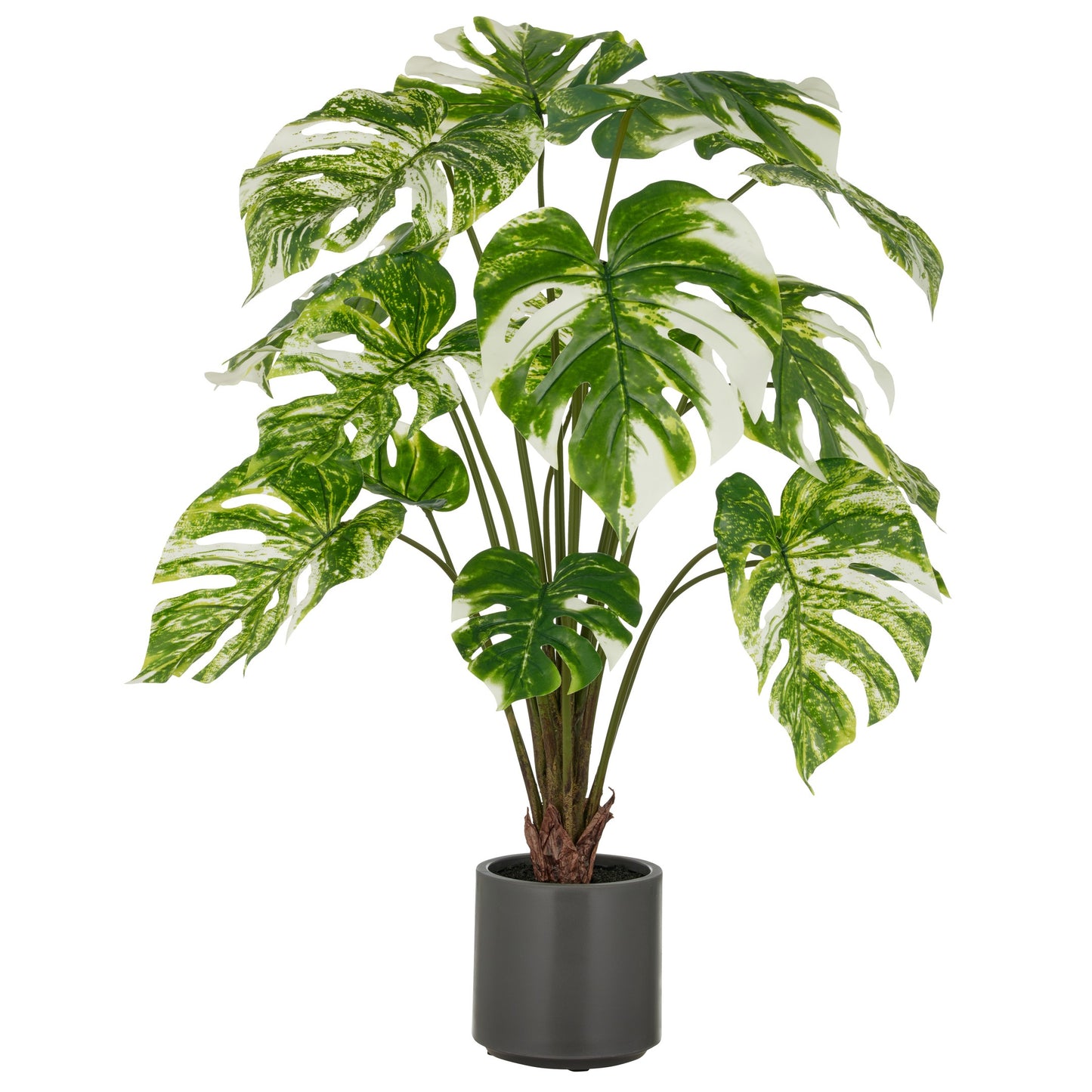 Split Philodendron 100cm grün-weiß im grauen Kunststofftopf 17,5x18cm mit Erde Kunstpflanze