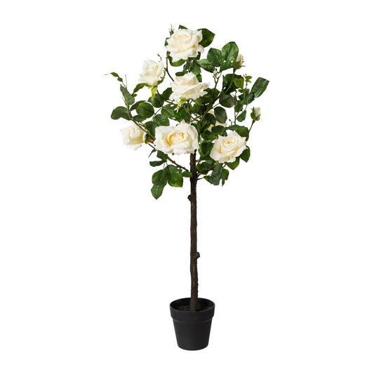 Künstlicher Rosenstamm 95 cm im Topf – Realistische Blüten in Creme und Rosa