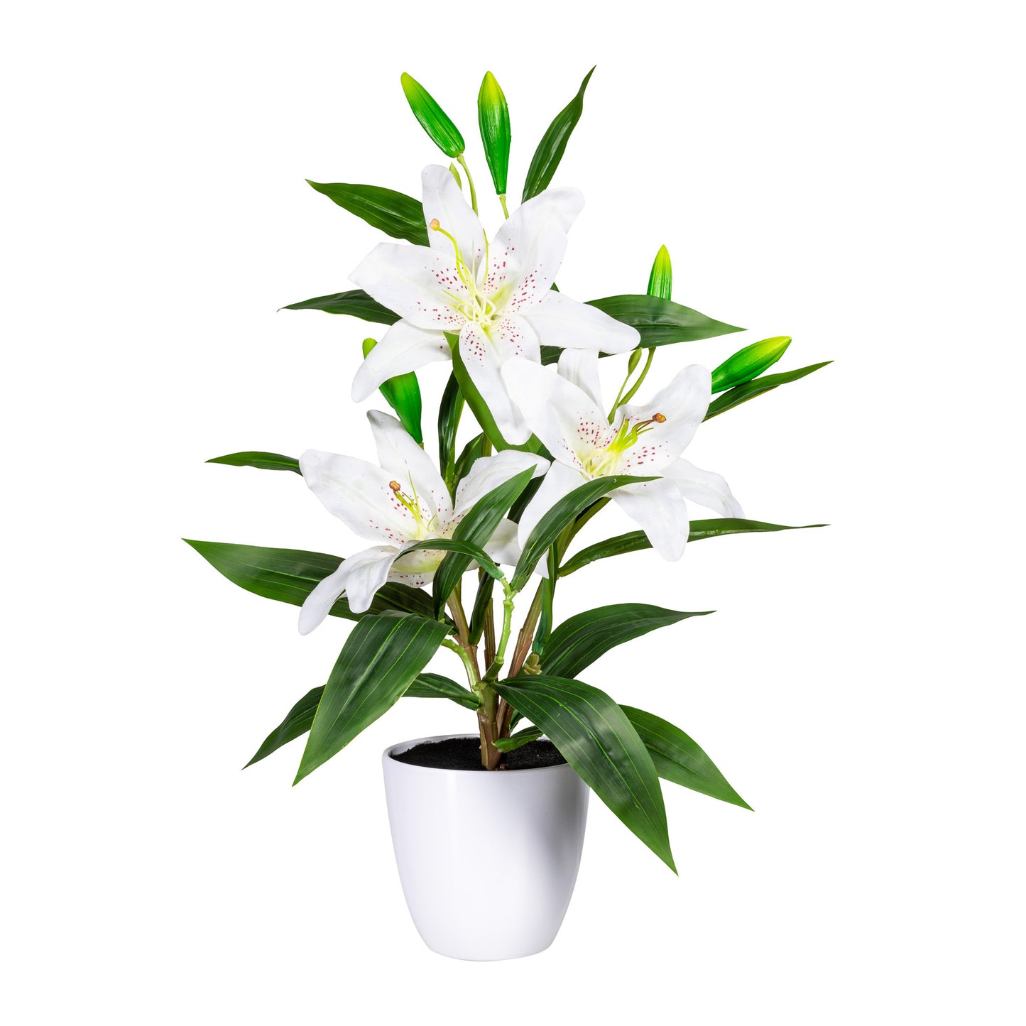 Künstliche Lilie 60 cm im weißen Melamintopf – Pflegeleichte Deko in rosa und weiß