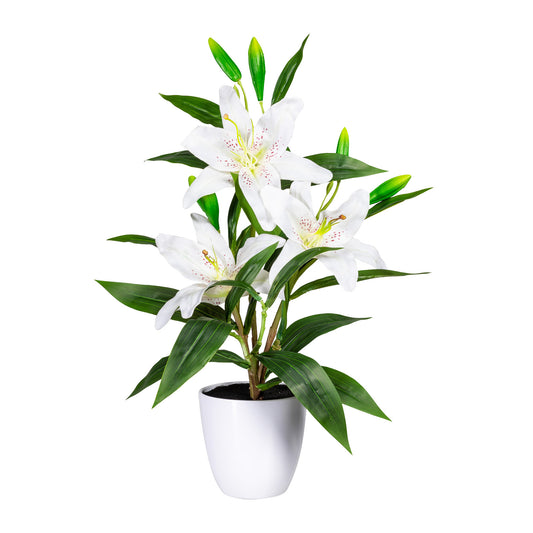 Künstliche Lilie 60 cm im weißen Melamintopf – Pflegeleichte Deko in rosa und weiß