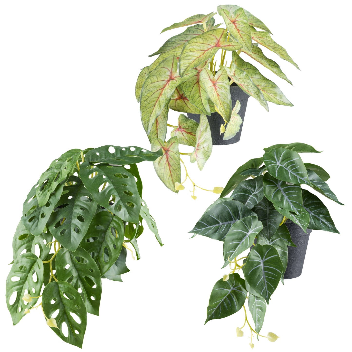 3er Set Hängepflanzen Kunstpflanzen, 22 Blätter, 18 cm hoch, Kunststofftopf 9x8 cm