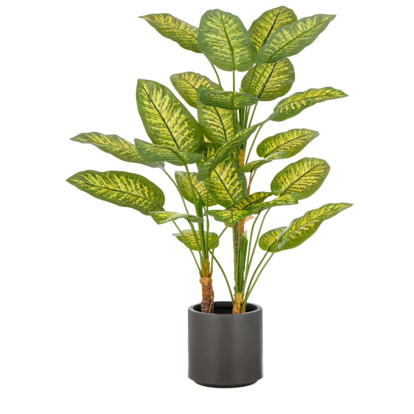 Künstliche Dieffenbachia Pflanze 100 cm, 29 Blätter, grün im grauen Kunststofftopf 21,5x21,5 cm