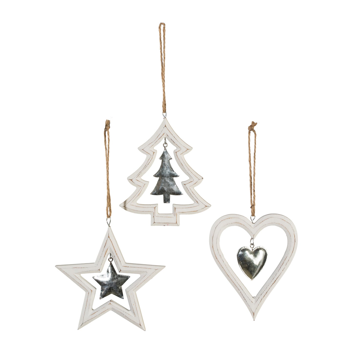 Deko Holz Weihnachtsmix Hänger Set 3er in Weiß für festliche Christbaumdekoration