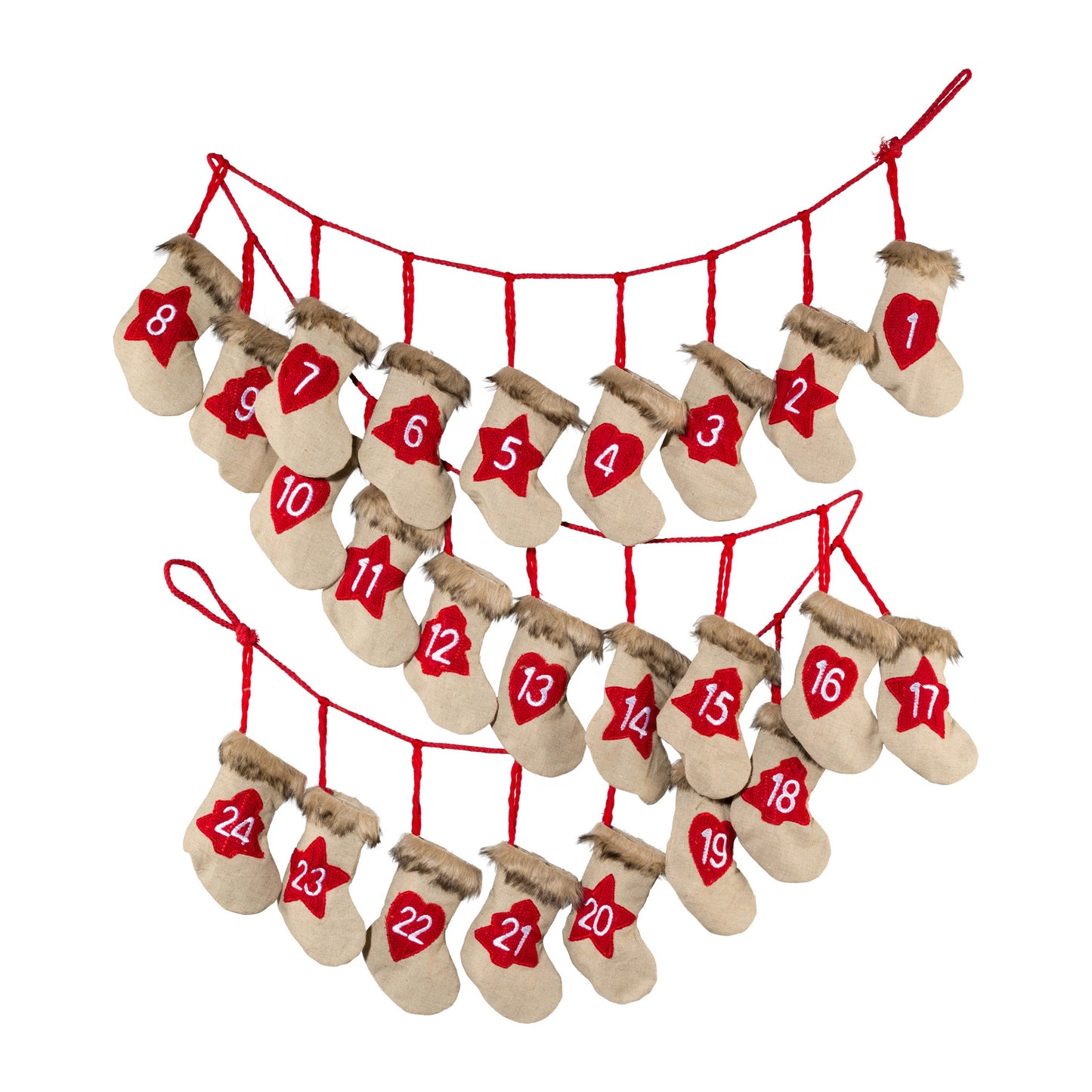 Adventskalender KIDDIE 200 cm aus Jute - 24 wiederverwendbare Säckchen zum Befüllen