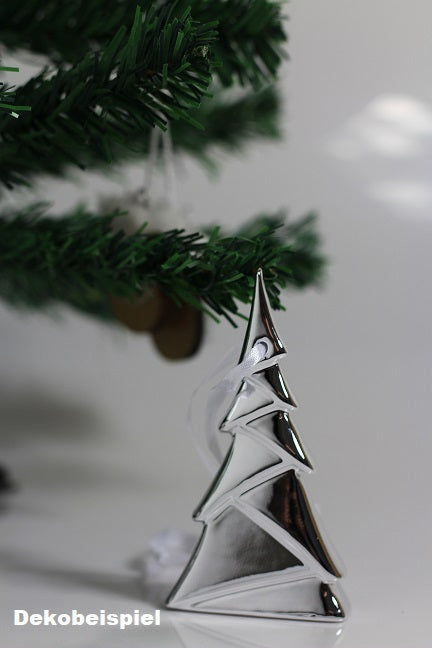 3er Set Keramik Weihnachtsbaum Anhänger 10 cm silber Tannenbaum Dekoration