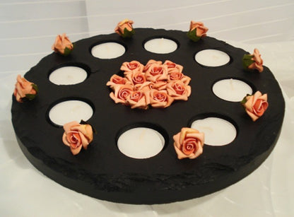 Teelichthalter aus Schieferplatte Ø 27 cm – Stilvoller Kerzenständer für Ihr Zuhause