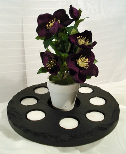 Teelichthalter aus Schieferplatte Ø 27 cm – Stilvoller Kerzenständer für Ihr Zuhause