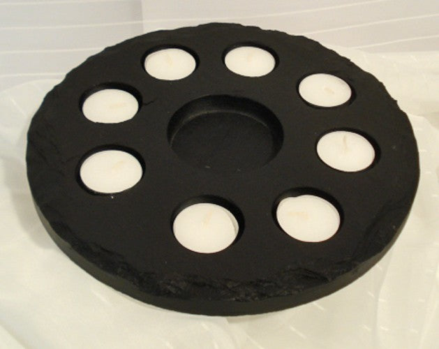 Teelichthalter aus Schieferplatte Ø 27 cm – Stilvoller Kerzenständer für Ihr Zuhause