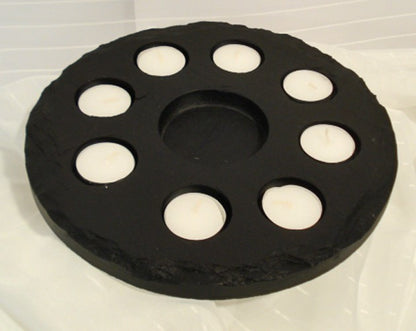 Teelichthalter aus Schieferplatte Ø 27 cm – Stilvoller Kerzenständer für Ihr Zuhause