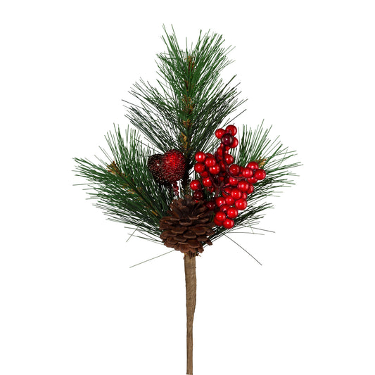 4er Set Weihnachts Tannenmixzweige mit roten Beeren – 27 cm Deko ideal für Haus