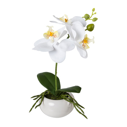 Künstliche Phalaenopsis 27 cm in eleganter weißer Keramikschale – Pflegeleichte Deko