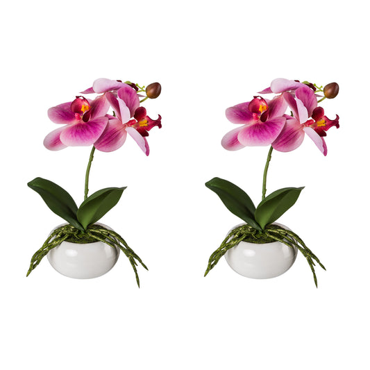 2er Set Phalaenopsis Kunstpflanze fuchsia 27 cm in Keramikschale - Real Touch Deko