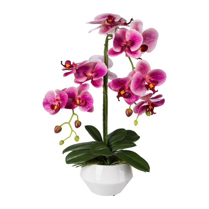 Künstliche Phalaenopsis 52 cm in modernem weißen Keramiktopf – Pflegeleichte Blumendeko