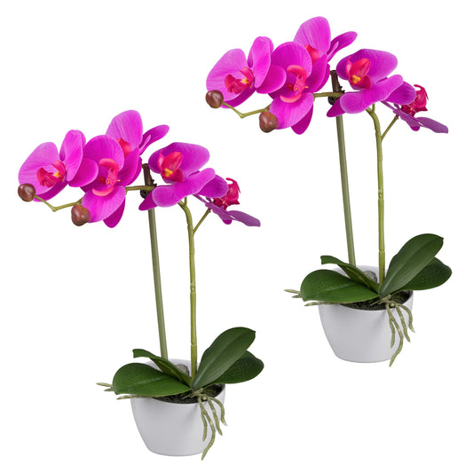 2er Set lila Phalaenopsis Orchideen Kunstpflanzen im weißen 33 cm Melaminetopf