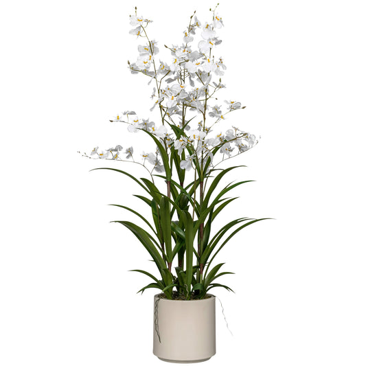 Künstliche Oncidium Orchidee 98 cm Weiß im dekorativen Topf Pflegeleicht und realistisch