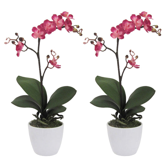 2er Set Phalaenopsis Cassandra Kunstpflanzen 55 cm cerise im weißen Keramiktopf 11 cm