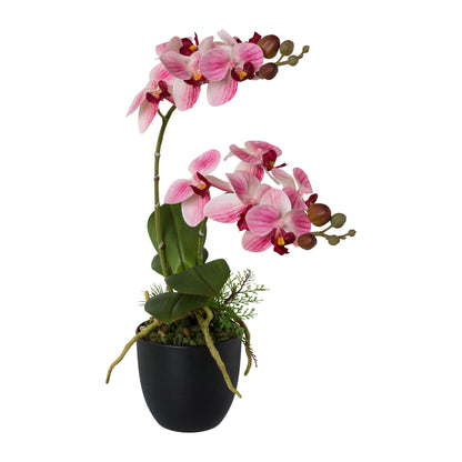 Künstliche Orchidee im Topf 42 cm – Realistische rosa-weiße Blüten für Ihre Dekoration