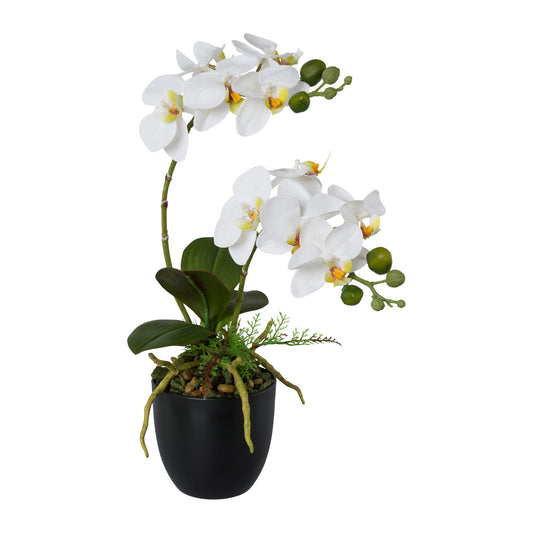 Künstliche Orchidee im Topf 42 cm – Realistische rosa-weiße Blüten für Ihre Dekoration