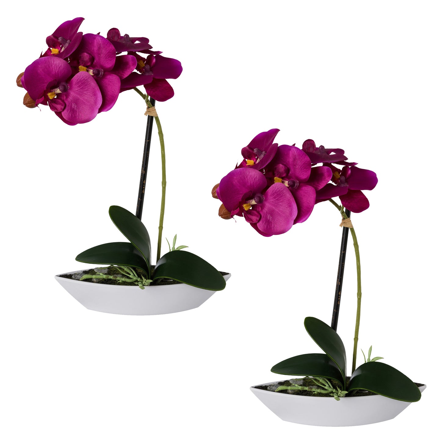 2er Set lila Phalaenopsis Orchideen in ovaler Schale – 30 cm Kunstpflanze Deko