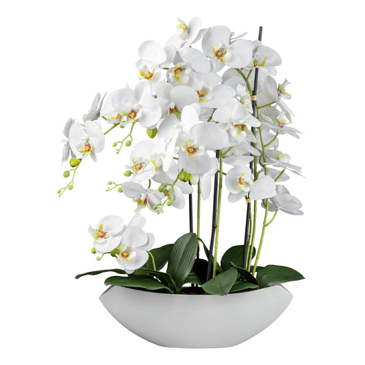 Phalaenopsis Kunstpflanze 63 cm in eleganter weißer Keramikschale – Pflegeleicht