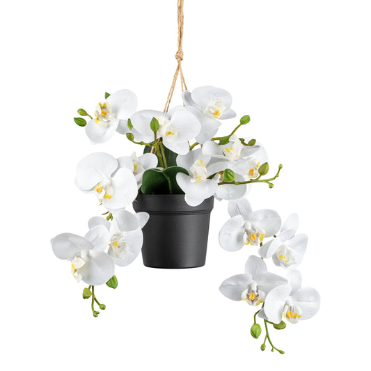 Phalaenopsis Orchidee im 25 cm Ampeltopf – Pflegeleichte Kunstpflanze in Weiß