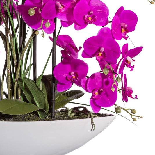 Phalaenopsis Orchidee Kunstblume 70 cm lila in weißer Keramikschale, Real Touch