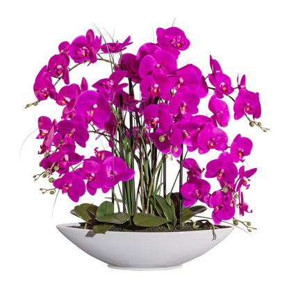 Phalaenopsis Orchidee Kunstblume 70 cm lila in weißer Keramikschale, Real Touch