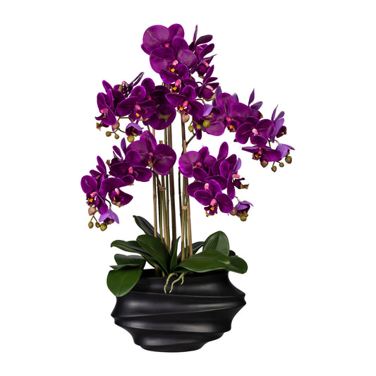 Künstliche Orchidee 75 cm in schwarzer Vase – Täuschend echte Blüten in Weiß & Lila