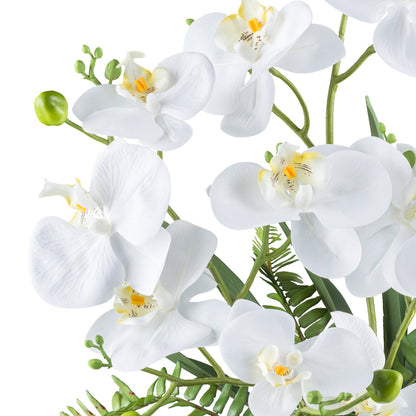 Phalaenopsisarrangement 55cm Weiß, Real Touch Kunstpflanze in Keramikschale 20x10cm