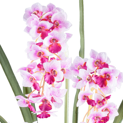 Cymbidie orientalis Kunstpflanze 80cm Weiß-Lila Real Touch im Kunststofftopf 17x15cm