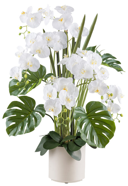 Phalaenopsis-Arrangement 110 cm Weiß, Real Touch Kunstpflanze im Topf 22x22 cm