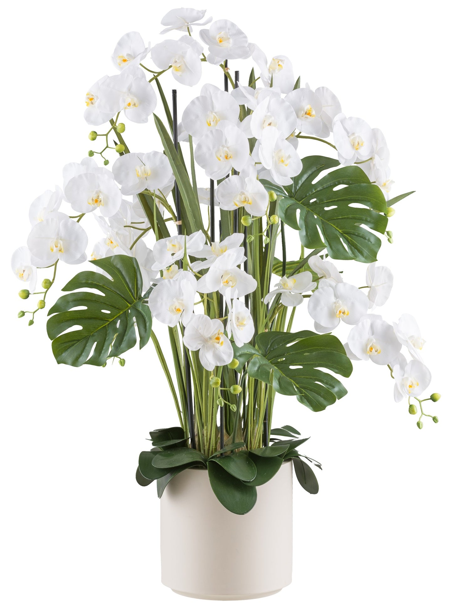 Phalaenopsisarrangement 120 cm Weiß, Real Touch Kunstpflanze im 27x27 cm Topf Creme