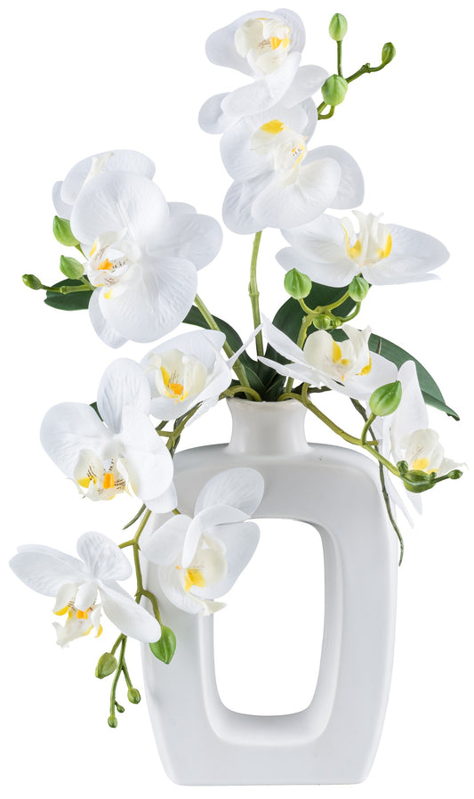 Phalaenopsis Orchidee 42 cm Weiß in eleganter Keramikvase - Real Touch Kunstpflanze
