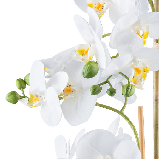 Phalaenopsis Orchidee 62 cm Weiß im eleganten Silber-Keramiktopf – Pflegeleichte Kunstpflanze