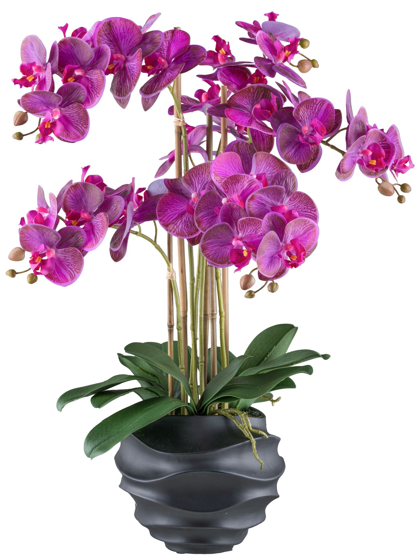 Phalaenopsis Orchidee 70 cm lila in schwarzem Kunststofftopf – Realistische Kunstpflanze