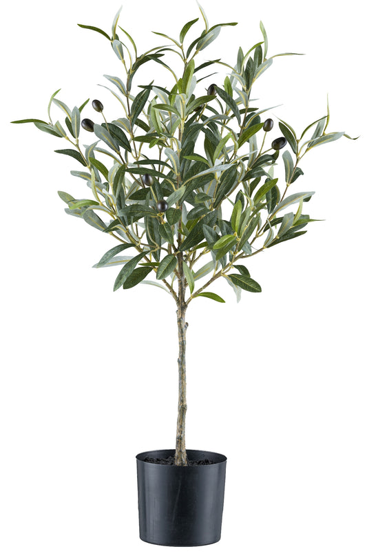 Olivenstämmchen Kunstpflanze 70cm mit 8 Früchten im schwarzen Topf 12,5x11cm